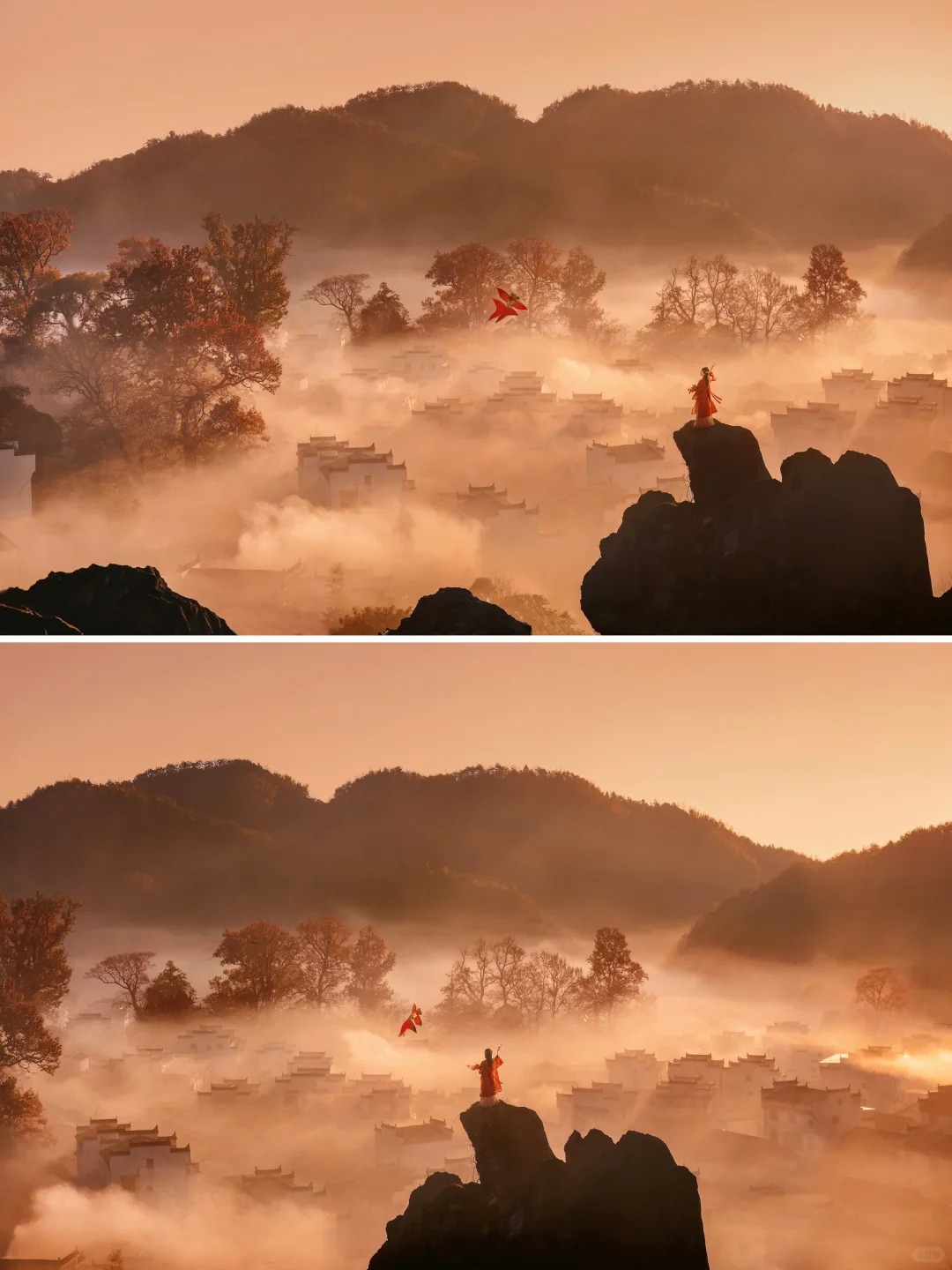 红衣入画！晨雾和徽派建筑就是秋日绝配组合_3_刘顺儿妞_江西婺源-来自52tours 我爱旅游网